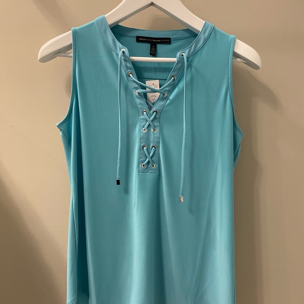 NWT Aqua sleeveless dress tank from White House Black Market. Lace up front.